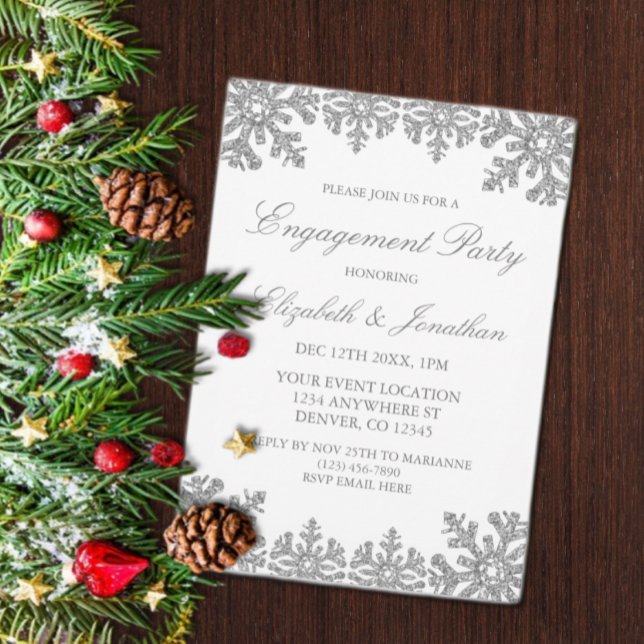 Silver Winter Snowflake Engagement Party Invitation (Creator Uploaded)