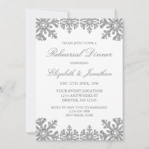 Silver Winter Snowflake Rehearsal Dinner Invitation