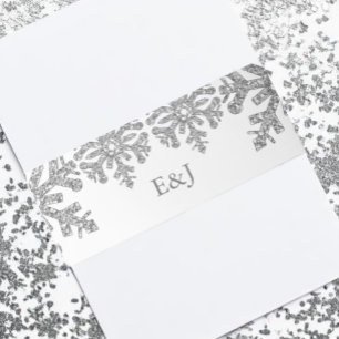 Silver Winter Snowflake Wedding Invitation Belly Band