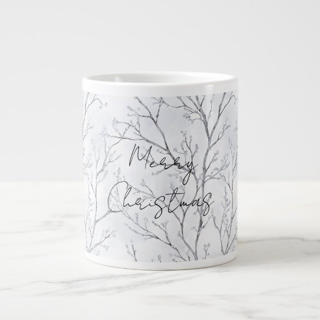 Silver Winter Trees Christmas Large Coffee Mug (Front)