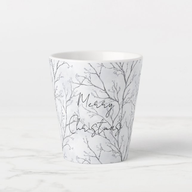 Silver Winter Trees Christmas Latte Mug (Front)