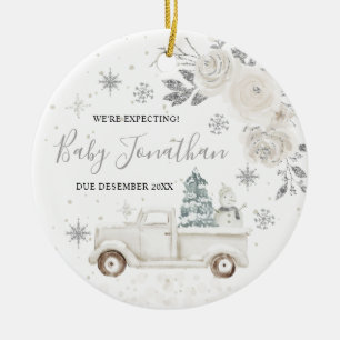 Silver Winter Truck We're Expecting Parents Ceramic Tree Decoration