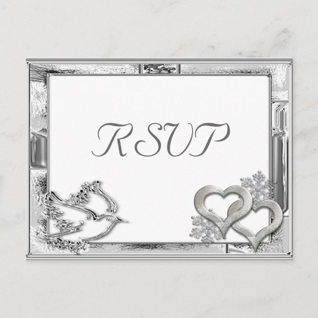 Silver Winter Wedding RSVP Postcard (Front)