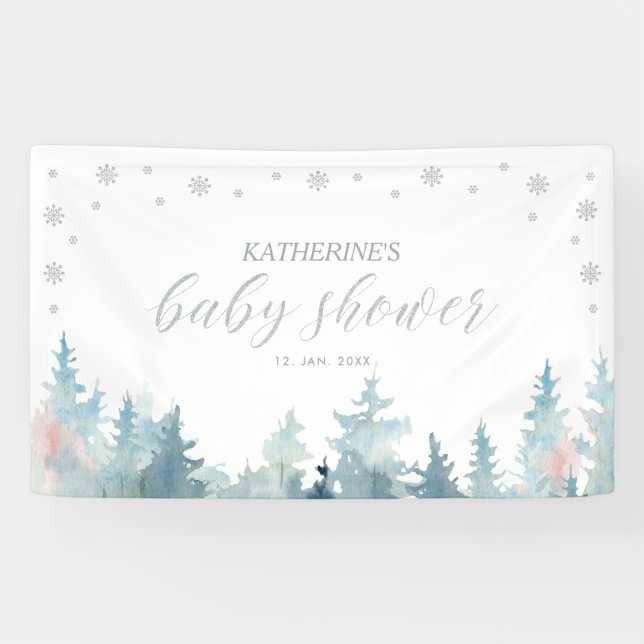 Silver Winter Wonderland Baby Shower Banner (Horizontal)