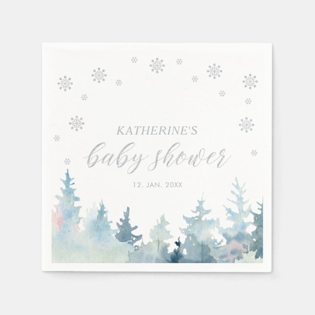 Silver Winter Wonderland Baby Shower Paper Napkin (Front)