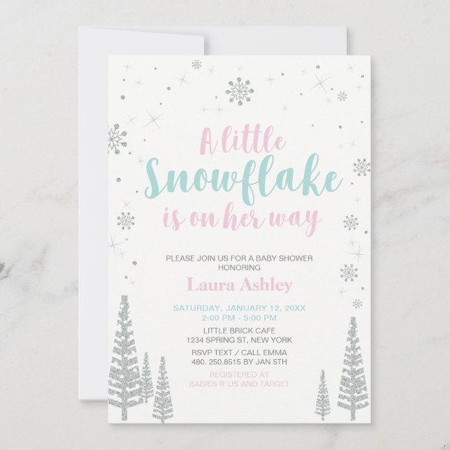 Silver Winter Wonderland, Baby Shower / Sprinkle Invitation (Front)