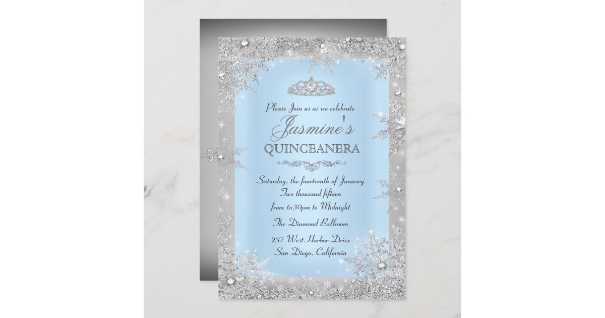 Silver Winter Wonderland Blue Quinceanera Invite | Zazzle.co.uk