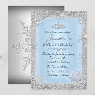 Silver Winter Wonderland Blue Sweet 16 Invitation