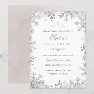 Silver Winter Wonderland Blush Sweet 16th Birthday Invitation