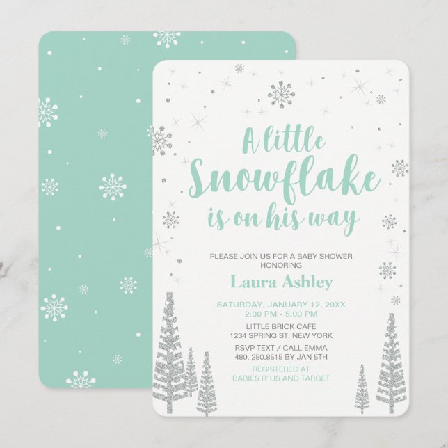 Silver Winter Wonderland, Boy Baby Shower,4.5x6.25 Invitation (Front/Back)