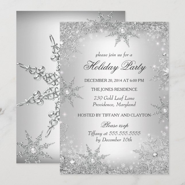 Silver Winter Wonderland Christmas Holiday Party 2 Invitation (Front/Back)