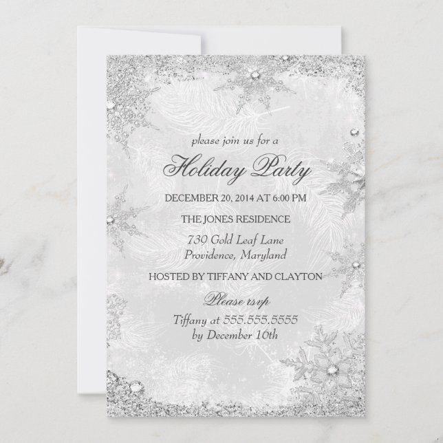 Silver Winter Wonderland Christmas Holiday Party A Invitation (Front)