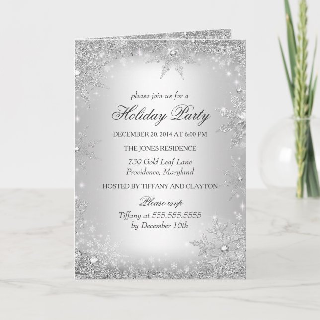 Silver Winter Wonderland Christmas Invitation (Front)