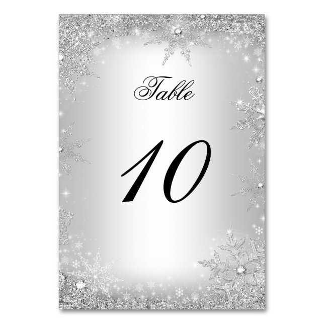Silver Winter Wonderland Christmas Table Number (Front)