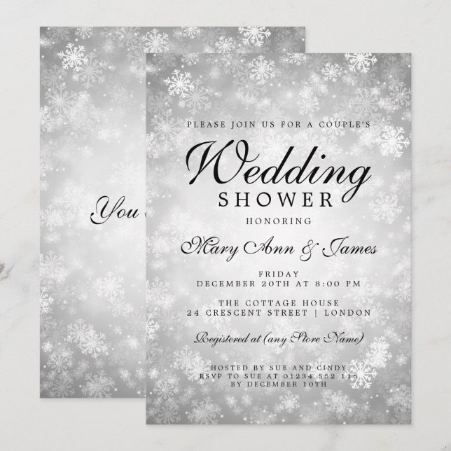 Silver Winter Wonderland Couple's Wedding Shower Invitation (Front/Back)