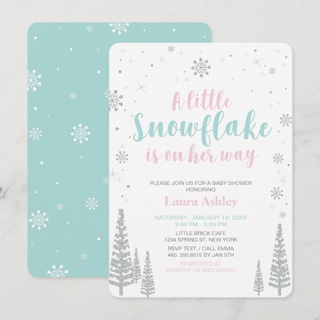 Silver Winter Wonderland, Girl Baby Shower Invitation (Front/Back)