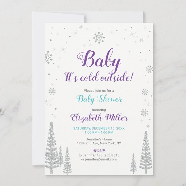 Silver Winter Wonderland - Girl Baby Shower Invite (Front)