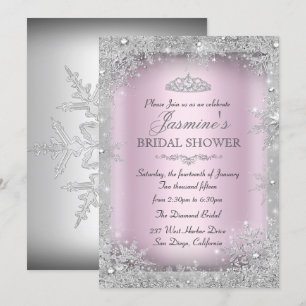 Silver Winter Wonderland Pink Bridal Shower Invitation