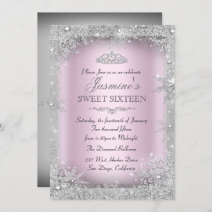 Silver Winter Wonderland Pink Sweet 16 Invitation