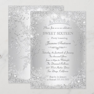 Silver Winter Wonderland Sweet 16 Tiara Invitation