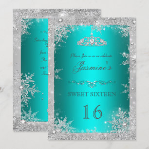 Silver Winter Wonderland teal sweet 16 Invite