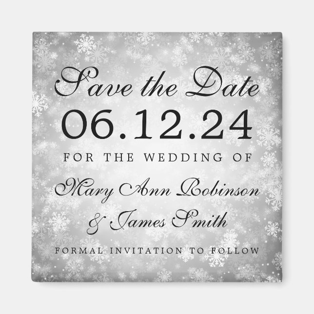 Silver Winter Wonderland Winter Save The Date Magnet (Front)