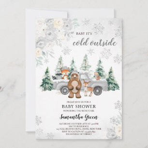 Silver Winter Woodland Baby Shower Invitation
