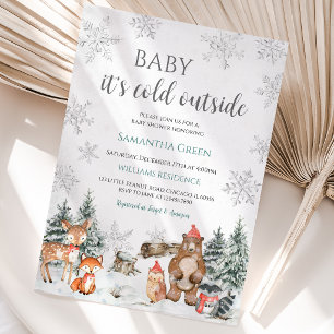 Silver Winter Woodland Baby Shower Invitation