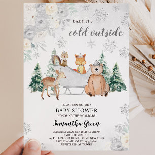 Silver Winter Woodland Baby Shower Invitation