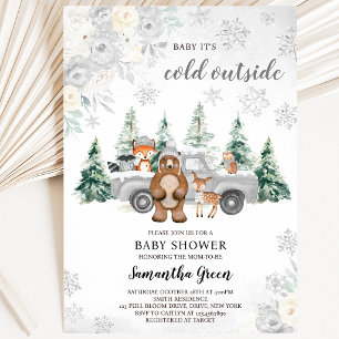 Silver Winter Woodland Baby Shower Invitation