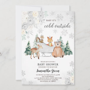 Silver Winter Woodland Baby Shower Invitation