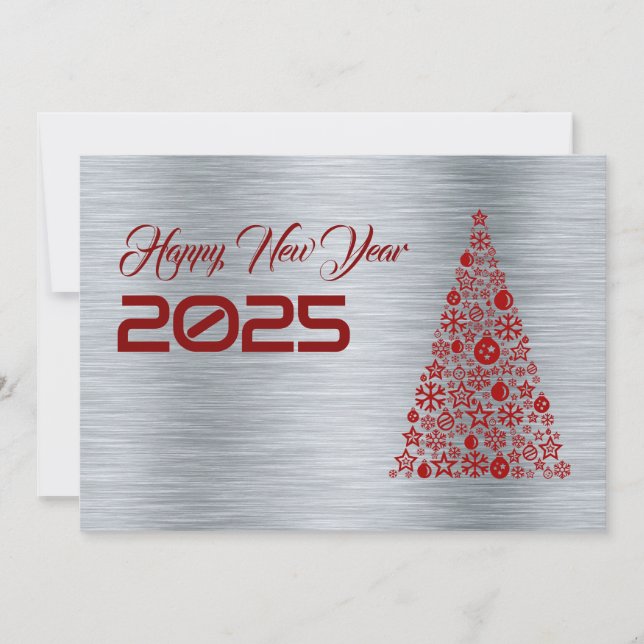 Silver wish card New Year with christmas tree (Front)