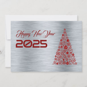 Silver wish card New Year with christmas tree