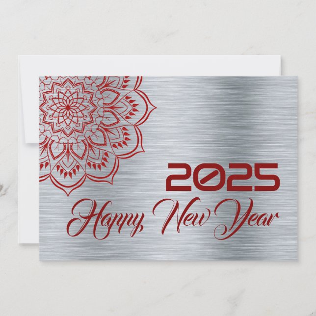 Silver wish card New Year with mandala (Front)