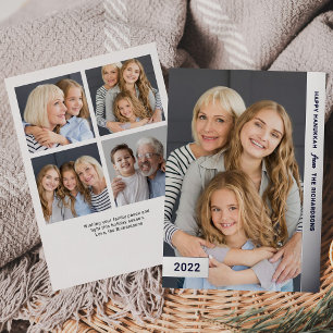 Silver Wishes   Modern Multi Photo Hanukkah Foil Holiday Card