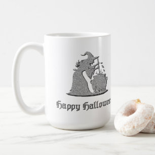 Silver Witch & Cauldron Halloween Coffee Mug