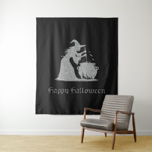 Silver Witch & Cauldron Halloween Photo Backdrop Tapestry