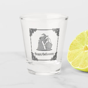 Silver Witch & Cauldron Halloween Shot Glass
