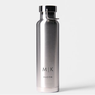Silver with Black Modern Monogram Water Bottle