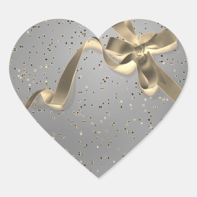 Silver with Gold Bow Wedding Heart Sticker (Front)