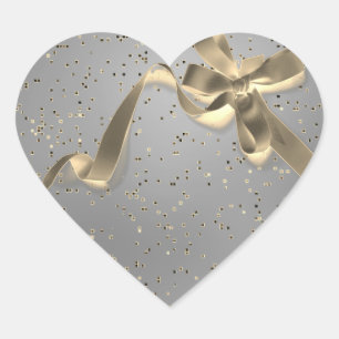 Silver with Gold Bow Wedding Heart Sticker
