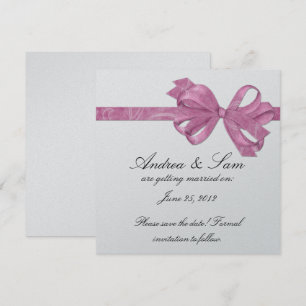 Silver with Pink Bow Ribbon Save The Date Invitation