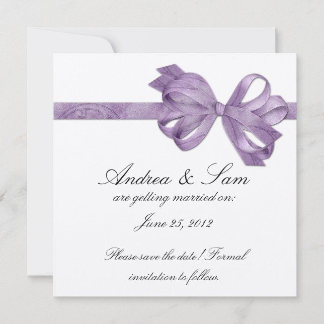 Silver with Purple Bow Save The Date (Front)