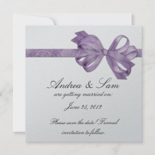 Silver with Purple Bow Save The Date
