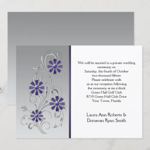 Silver with Purple Flowers Reception Only Invitation