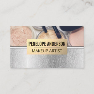 Silver Wood Grain Lines    Makeup and Brushes Business Card