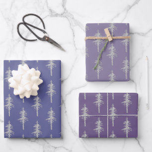 Silver Woodland Pine Tree Forest Mulberry Purple Wrapping Paper Sheet