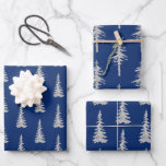 Silver Woodland Spruce Trees On Navy Blue Wrapping Paper Sheet<br><div class="desc">An elegant neutral holiday wrapping paper featuring silver woodland spruce tree patterns on a solid deep navy blue background.</div>
