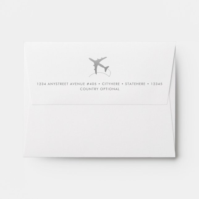 Silver World Map Aeroplane Destination Wedding RSV Envelope (Back (Top Flap))