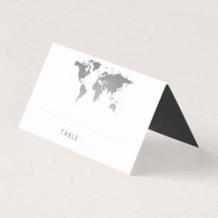 Silver World Map Destination Travel Place Card